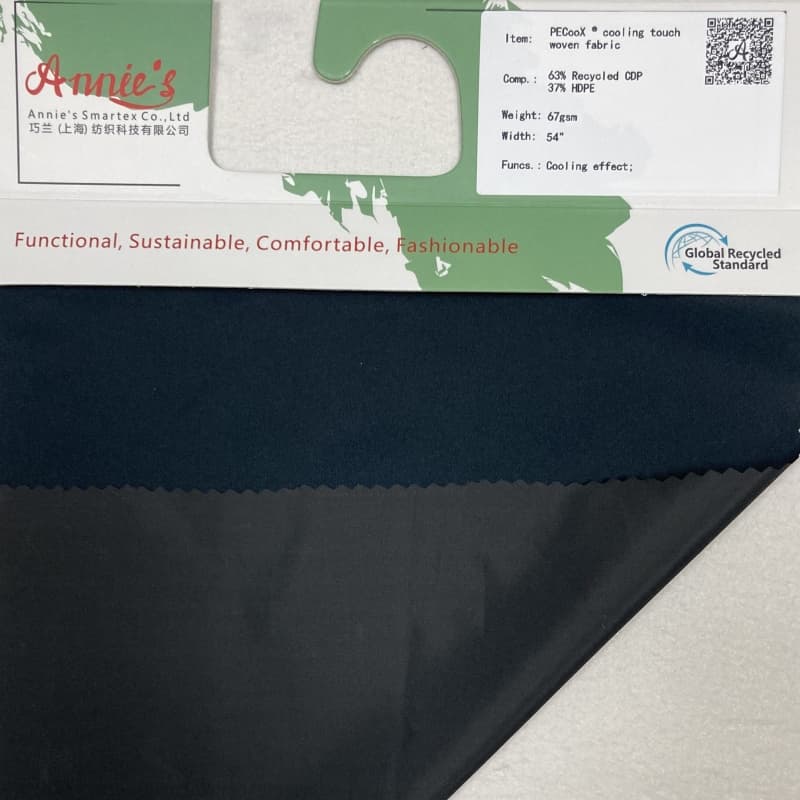 pecoox® soğutucu dokunuşlu dokuma kumaş (%63 geri dönüştürülmüş cdp + %37 hdpe)
