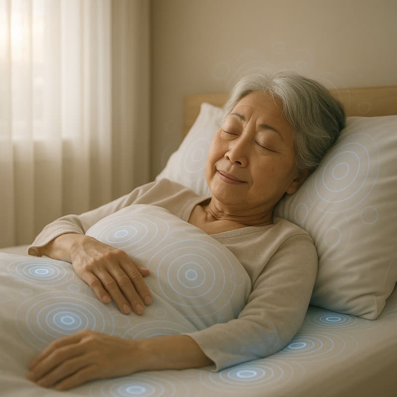 senior woman sleeping magnetic therapy bedding