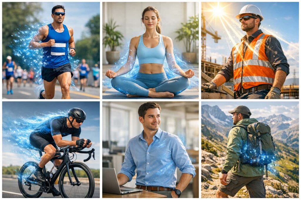 Applications textiles rafraîchissantes vêtements de sport vêtements de travail style de vie Applications textiles rafraîchissantes vêtements de sport vêtements de travail style de vie