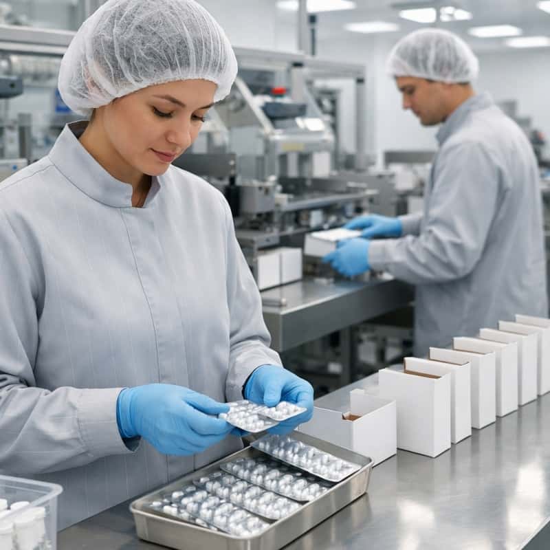 Inspecteur de dispositifs médicaux portant une blouse de laboratoire antistatique lors d'un contrôle qualité Inspecteur de dispositifs médicaux portant une blouse de laboratoire antistatique lors d'un contrôle qualité