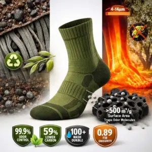 meias esportivas de poli&eacute;ster reciclado com carv&atilde;o vegetal cor oliva (1)