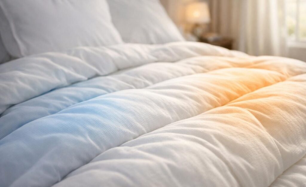 Roupa de cama em tecido PCM para maior conforto durante o sono. Roupa de cama em tecido PCM para maior conforto durante o sono.