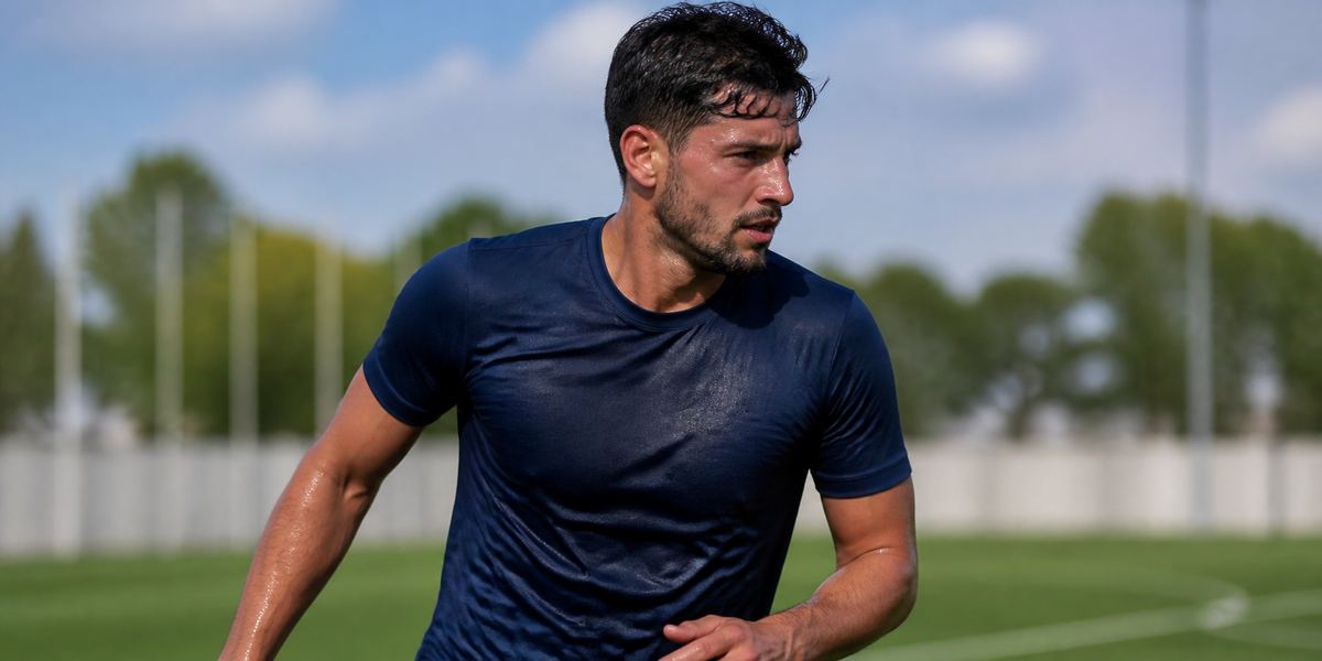 Soccer player wearing a lightweight moisture-wicking training jersey
