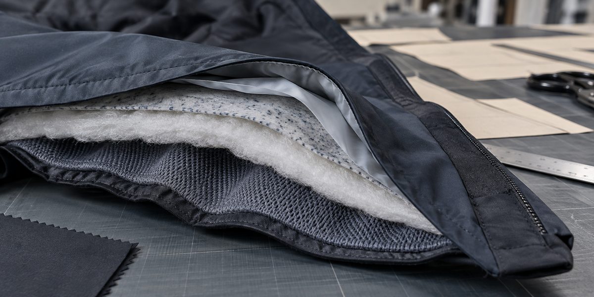 Garment layers arranged to plan fabric position beneath a shell