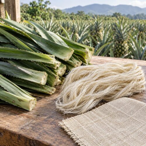 Foglie di ananas ed fibre estratte, preparate per lo sviluppo tessile.