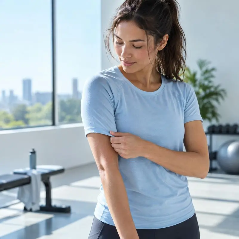 Athlete checking the cool touch of a technical summer sports shirt
