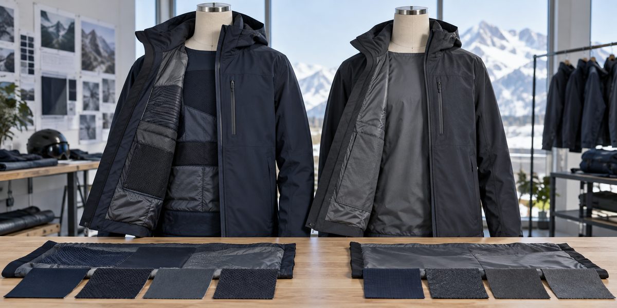 Two winter garment constructions arranged for comparison