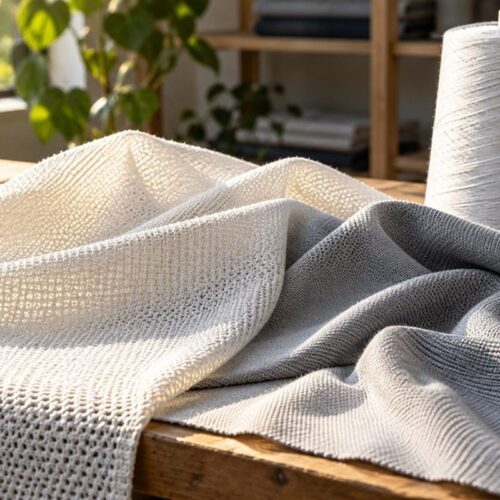 Scène conceptuelle de fil et de tissu pour le développement de textiles de refroidissement au nitrure de bore