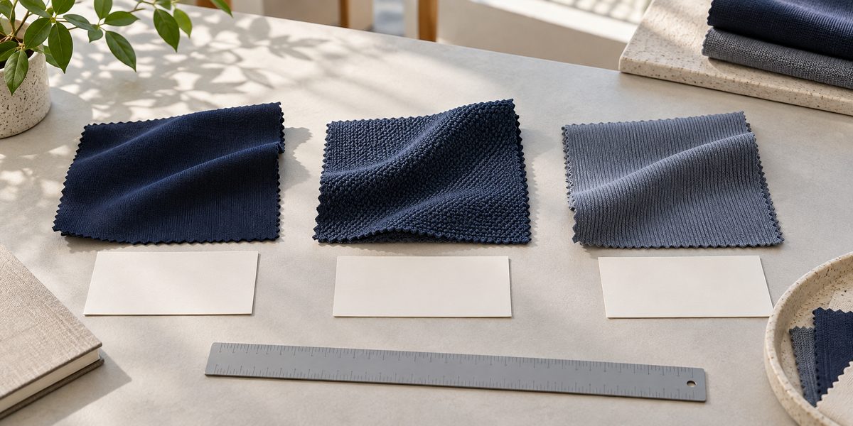 Illustrative side-by-side knit swatches for comparing construction and thickness