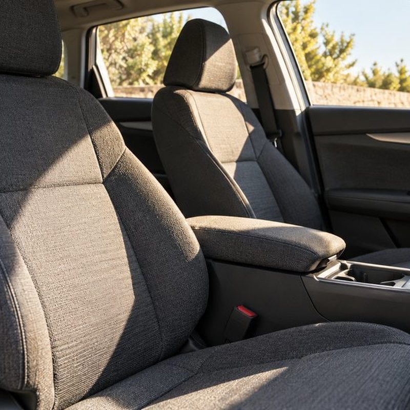 siège avant en textile tissé gris ensoleillé dans une voiture